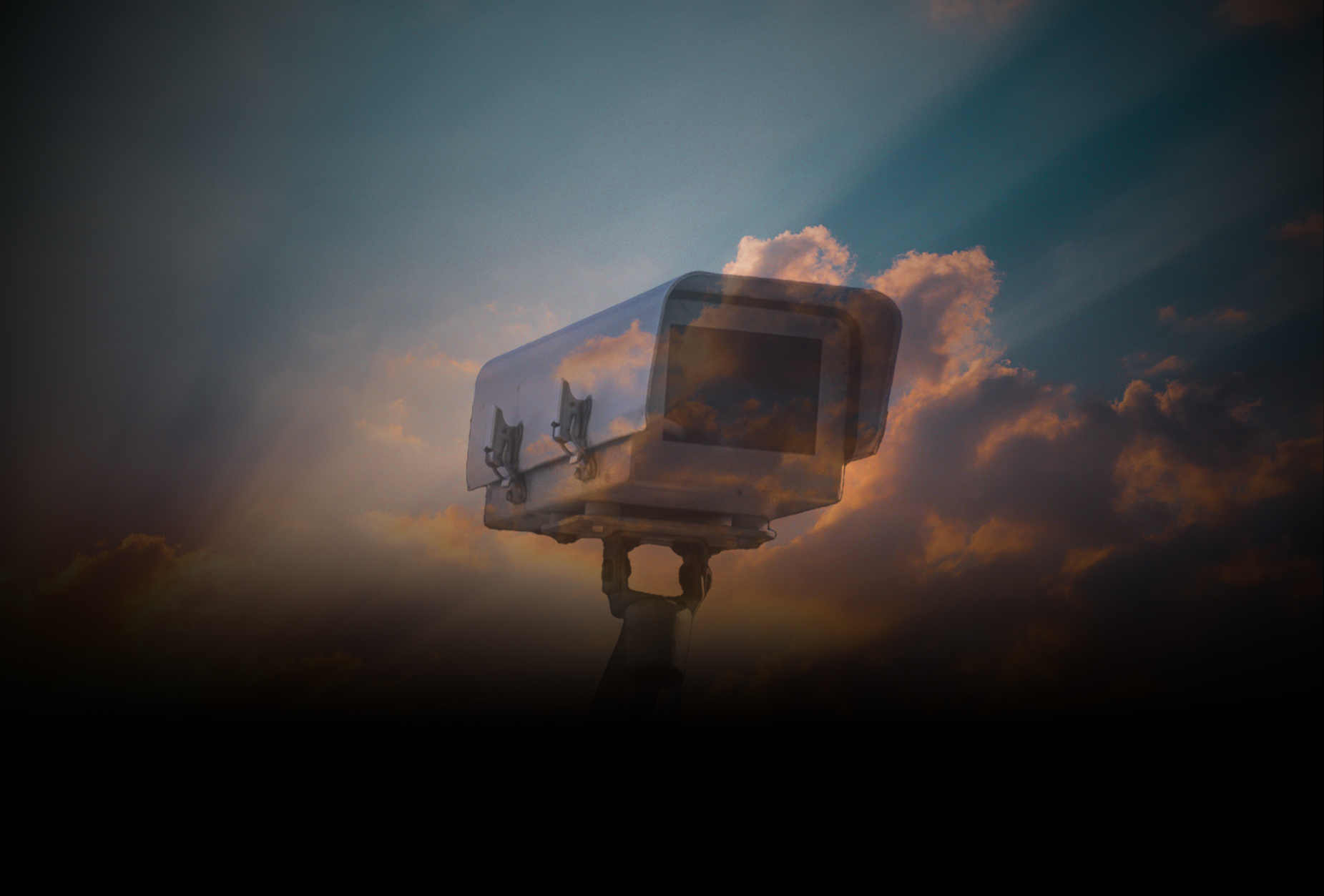 Camera with clouds in the background